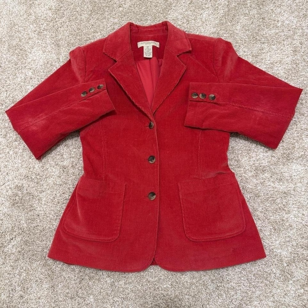 90s Vintage Appleseed's Petites Corduroy Cotton Blazer Jacket |‎ Red | Medium
